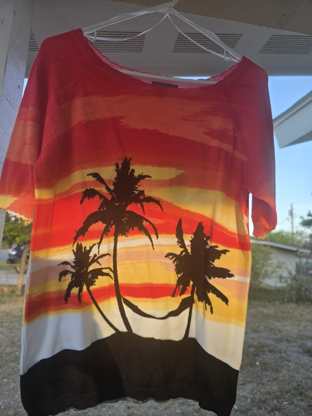 Joseph A Red Orange Yellow Ombre Palm Tree Print Top